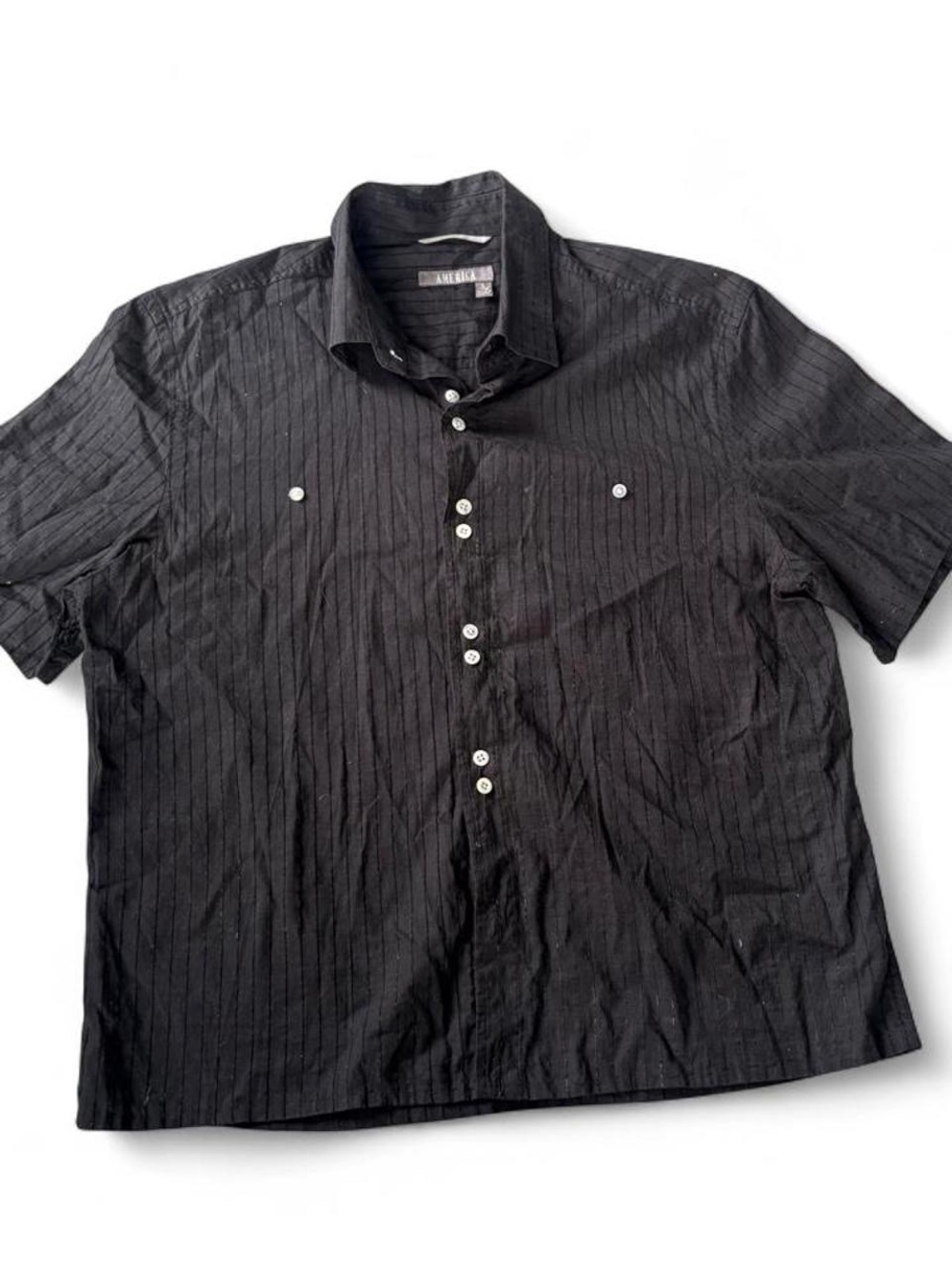 Black pinstripe Short-Sleeve Button Shirt
